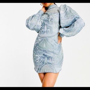 ASOS DESIGN light blue high neck and embroidered light blue dress